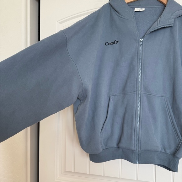 Comfrt Cloud Zip Up Hoodie Blue Willow Unisex Heavyweight Sweater - Picture 4 of 7